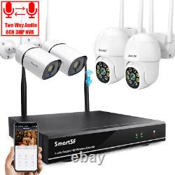 SmartSF 3MP 8CH Two way audio Home Security Camera System Wireless Outdoor CCTV