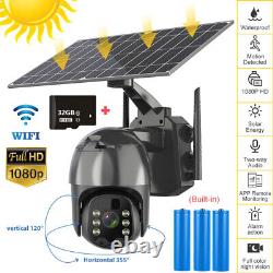 Solar Powered Camera Pan/Tilt Home Security System Outdoor WiFi Wireless +32GB