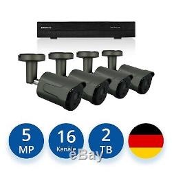 Videoüberwachung Set 5MP IP POE 4x Aussen Überwachungskamera + 2 TB Festplatte