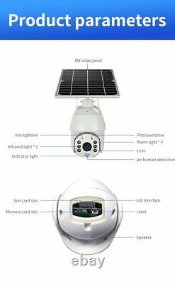 WiFi Wireless Solar Security Camera Outdoor Pan Tilt Home PTZ Camera & Battery