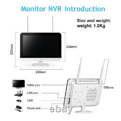 Wireless 10CH NVR Monitor Recorder Security System Outdoor Audio Wifi Home CCTV