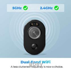 Wireless 2.4G 5G WiFi IP Security Camera 2K Rechargeable Battery Powered + Solar