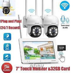Wireless 360° PTZ Home Security Camera System Outdoor With 7Touch Monitor 32GB