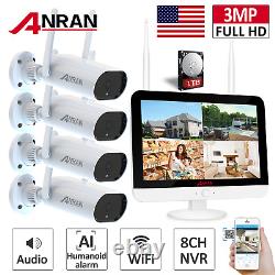Wireless Security Camera System Outdoor Home 2K 8CH 12 NVR 1TB HDD 2way Audio