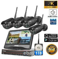 Wireless Security Camera System with Audio, 10.1 LCD Monitor + 1TB Hard Drive-US