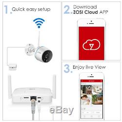 ZOSI 1080p 4CH Mini NVR 2 HD 2MP Outdoor WiFi IP Wireless Security Camera System