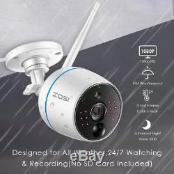 ZOSI 1080p 4CH Mini NVR 2 HD 2MP Outdoor WiFi IP Wireless Security Camera System