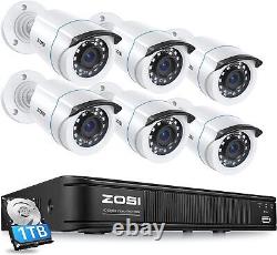 ZOSI 1080p Home Security Camera System H. 265+ 5MP Lite 8CH 1TB DVR and 6xCameras
