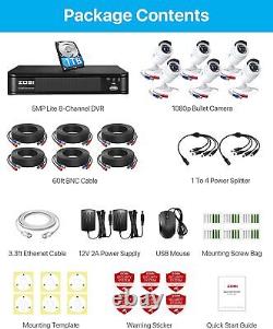 ZOSI 1080p Home Security Camera System H. 265+ 5MP Lite 8CH 1TB DVR and 6xCameras