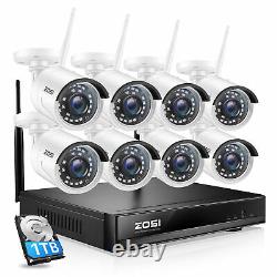 ZOSI 1080p Home Security Camera System Wireless Outdoor CCTV 8CH NVR Kit 1TB HDD