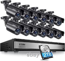 ZOSI 16CH 1080P Wired Home Security Camera System CCTV 2TB DVR Motion Detection