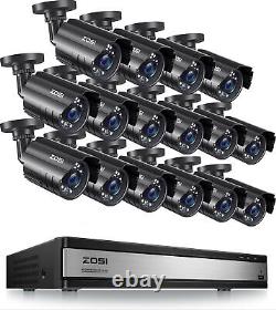 ZOSI 16CH 2MP CCTV Home Security Camera System H. 265+5MP Lite DVR IR Night Alert