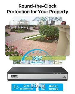 ZOSI 16CH H. 265+1080P Home Security Camera System 5MP Lite DVR Instant Alert IR