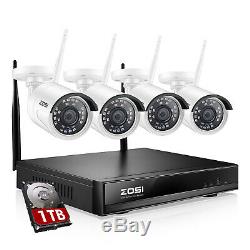 ZOSI 2MP Wireless Security Camera System 1080p 8CH WIFI NVR with Hard Drive 1TB