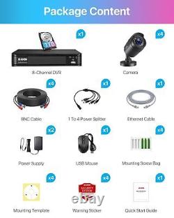ZOSI 3K 5MP Home Security System 8 Channel DVR and 4 x Cameras CCTV 1TB HDD