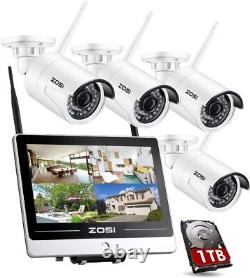 ZOSI 4CH 1080p WiFi Wireless Home Security 4PCS Camera System with Monitor 1TB