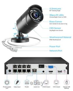 ZOSI 4K 8MP PoE Home Security Camera System Outdoor 4PCS 5MP(3K) Bullet PoE