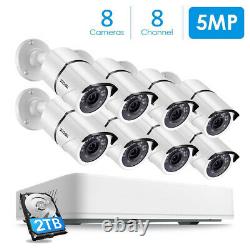 ZOSI 5MP HD Home Security Camera System CCTV Outdoor 2TB Hard Drive 8CH DVR Kit