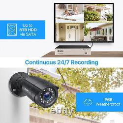 ZOSI 5MP Lite 8CH DVR 1080P Outdoor Security Camera System with Hard Drive 1TB