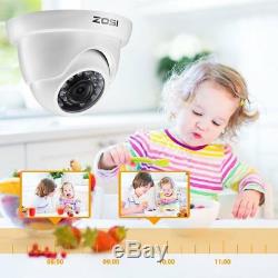 ZOSI 720P 8CH HDMI DVR 1500TVL IR Outdoor CCTV Security Dome Camera System 1TB