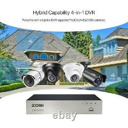 ZOSI H. 265+ 1080P Home Security Camera System Outdoor 8CH DVR with IR-Cut 0-1TB