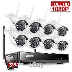 ZOSI H. 265+ 1080p Wireless Security IP Camera System 3TB Hard Drive 8CH WIFI NVR