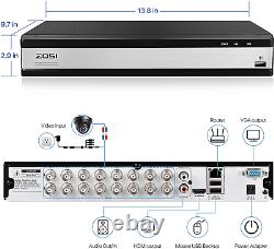 ZOSI H. 265+ 16CH 1080p DVR with Hard Drive 4TB for Home Security Camera System