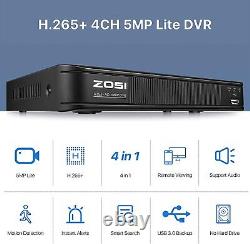 ZOSI H. 265+4CH 5MP-Lite DVR CCTV Home Outdoor 1080p Security Camera System 1TB