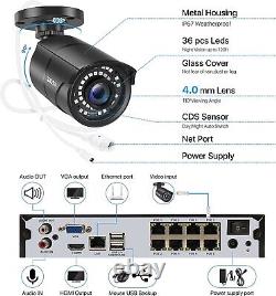 ZOSI H. 265+ 5MP POE NVR Home Outdoor security Camera System 120ft Night Vision