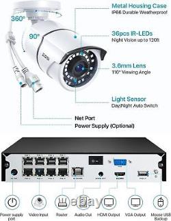 ZOSI H. 265+5MP PoE Home Security Camera System Human Detection 24/7 Recording 2T