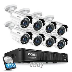 ZOSI H. 265+ DVR 1080P CCTV Home Security Camera System IR Night Vision 0-1TB