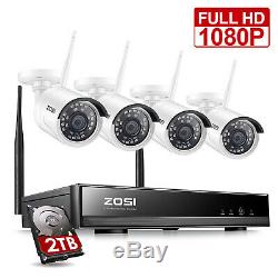 ZOSI Wireless Security IP Camera System 1080p 2TB 8 Channel WIFI NVR 2MP Outdoor
