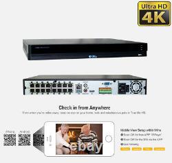 16 Channel 4k Nvr (8) 8mp 2160p Poe Ip Outdoor Home Security Camera System 6 To