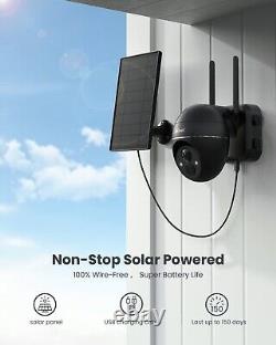 2PCS ieGeek Caméra de sécurité WiFi solaire extérieure 360° sans fil à domicile avec batterie CCTV