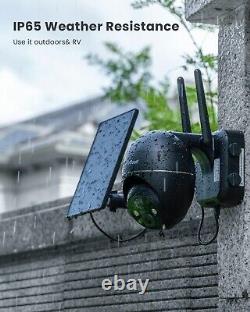 2PCS ieGeek Caméra de sécurité WiFi solaire extérieure 360° sans fil à domicile avec batterie CCTV
