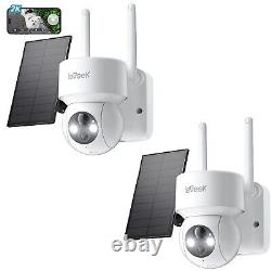 2PCS ieGeek Caméra de sécurité sans fil extérieure solaire à domicile PTZ WiFi batterie CCTV