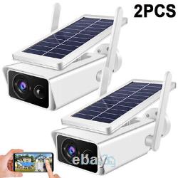 2x Home Caméra De Sécurité Outdoor Solar Battery Powered Wireless Wifi Night Vision