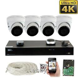 8 Canal 4k Nvr (4) 8mp 2160p Waterproof Ip Poe Dome Security Camera System 1 To