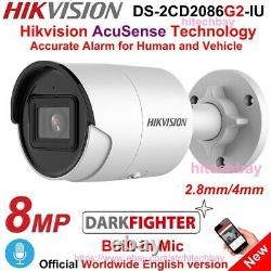 Hikvision Acusense 4k Ds-2cd2086g2-iu 8mp Caméra Ip Darkfighter Poe MIC 2.8/4mm