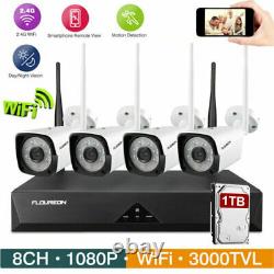 Sans Fil 8ch 1080p Wifi Hdmi Nvr Outdoor Home Cctv Security Camera Kit + 1 To Hdd