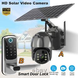 Smart Door Lock + Home Solar Panel Caméra Système De Sécurité Wifi Pan/tilt Sans Fil