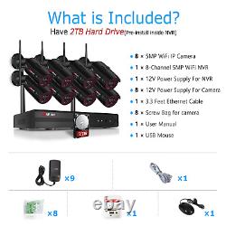 Système de caméra de sécurité ANRAN 5MP sans fil 8CH 2TB HDD WiFi extérieur noir pour la maison