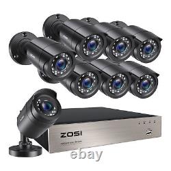 Système de caméra de sécurité CCTV extérieure ZOSI 8CH 5MP Lite DVR 1080P avec vision nocturne