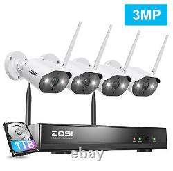 Système de caméra de sécurité IP sans fil ZOSI H.265+ 2K 8CH pour la maison avec caméra CCTV extérieure et disque dur de 1 To