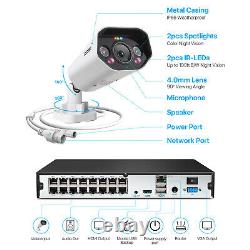 Système de caméra de sécurité ZOSI 16CH 4K NVR 8MP POE avec enregistrement audio réseau domestique 4TB