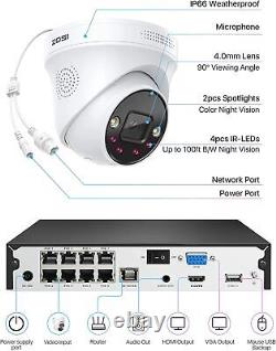 Système de caméra de sécurité ZOSI 4K 8CH 8MP avec détection humaine AI Starlight et audio POE pour la maison.