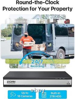 Système de caméra de sécurité à domicile ZOSI 16CH H.265 1080P avec caméra CCTV dôme extérieure 2TB