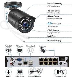 Système de caméra de sécurité extérieure ZOSI H. 265+ 5MP POE NVR avec vision nocturne jusqu'à 120ft