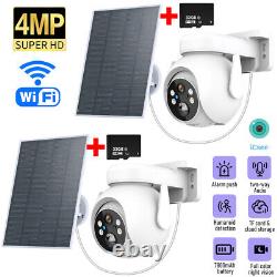 Système de caméra de sécurité extérieure sans fil WiFi alimenté par batterie solaire avec fonction panoramique/inclinaison à domicile