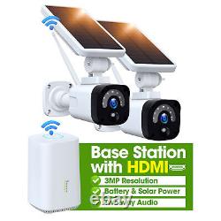 Système de caméra de sécurité pour la maison sans fil alimenté par batterie solaire avec sortie HDMI extérieure.